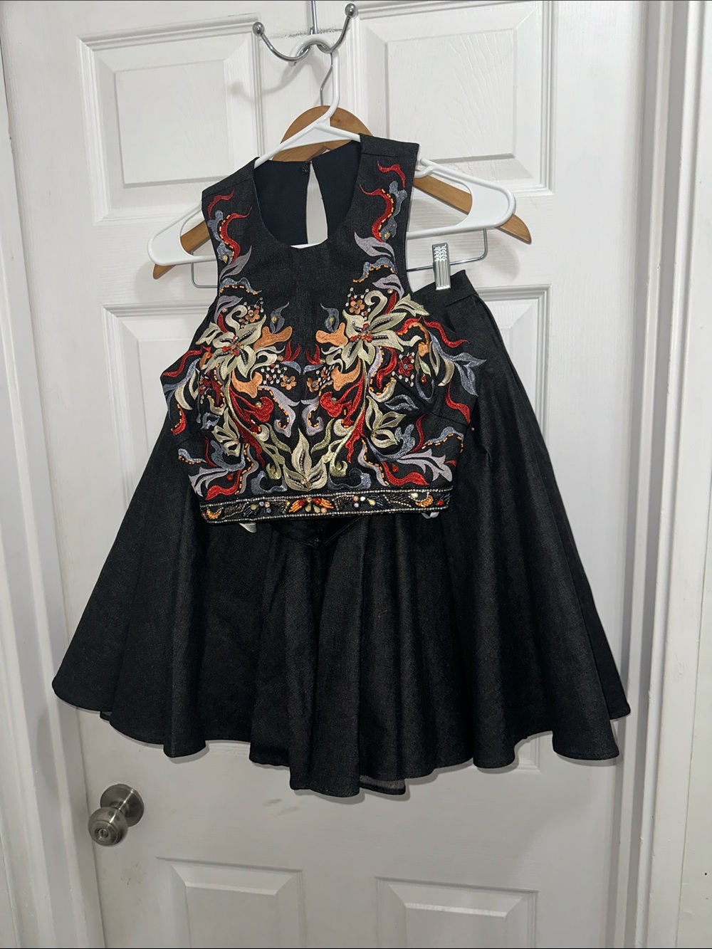 Tony Bowls Formal Black Two-Piece Embroidered Beaded Top with Skirt